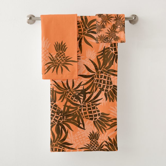 Pineapple Camo Hawaiian Tropical Coordinate-Papaya Bath Towel Set (Insitu)