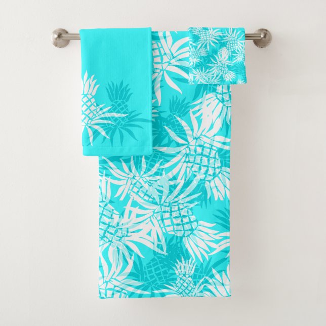 Pineapple Camo Hawaiian Tropical Coordinate- Turq Bath Towel Set (Insitu)