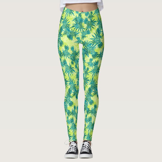 Pineapple Camo Hawaiian Tropical Leggings (Front)