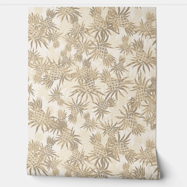 Pineapple Camo Hawaiian Tropical - Taupe Wallpaper (Unrolling)