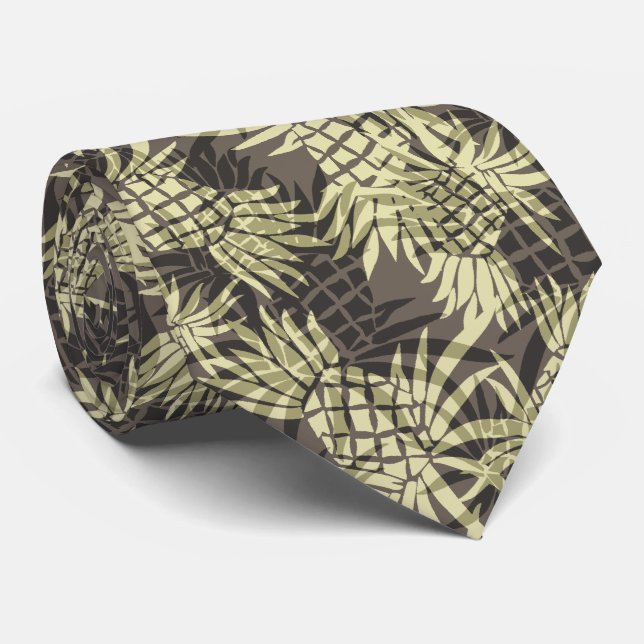 Pineapple Camo Hawaiian Two-sided Printed Tie (Rolled)