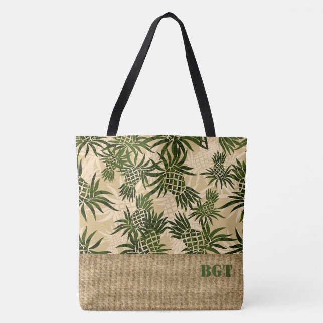 Pineapple Camo Monogram Hawaiian Beach Bag (Front)