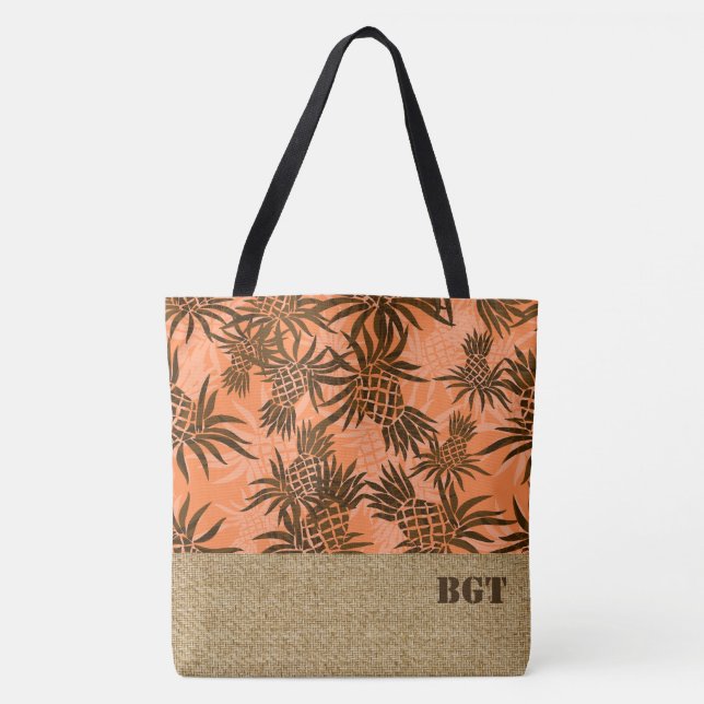 Pineapple Camo Monogram Hawaiian Beach Bag (Front)