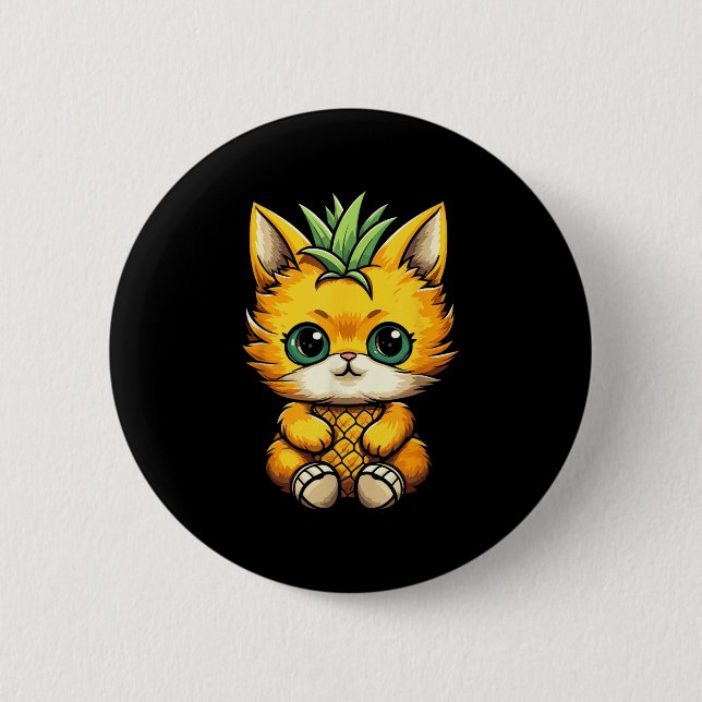 Pineapple Cat Fruit Hello Summer Vacation Cat Love 2 Inch Round Button (Front)