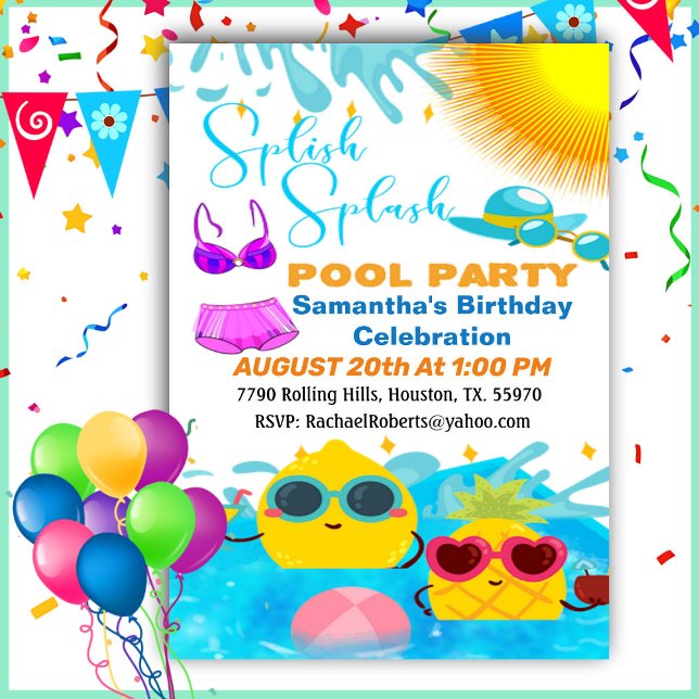 Pineapple Characters Birthday Pool Party  Invitati Invitation (Creator Uploaded)