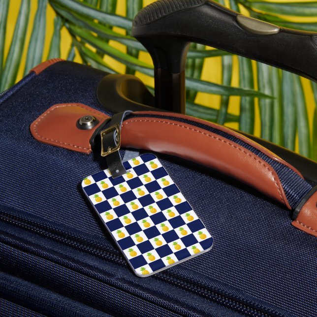 Pineapple Chequered Luggage Tag (Front Insitu 1)