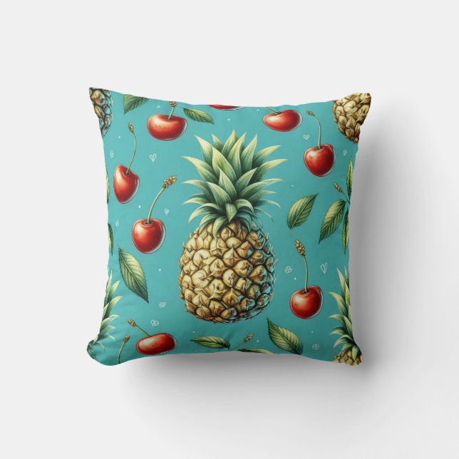 Pineapple Cherry Bliss Throw Pillow (Front)