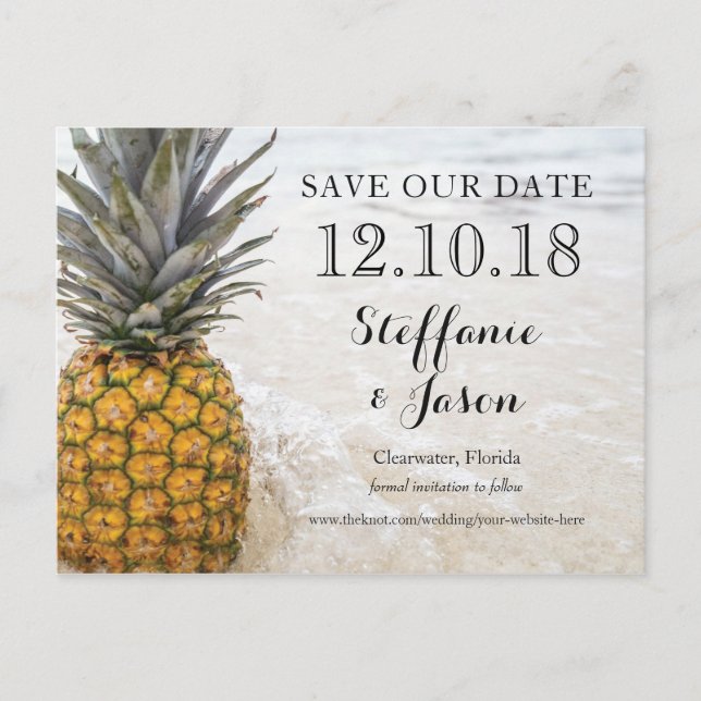 Pineapple Chillin on the Sandy Beach Save the Date Announcement Postcard (Front)
