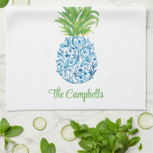 Pineapple Chinoiserie Blue White Preppy Custom Kitchen Towel