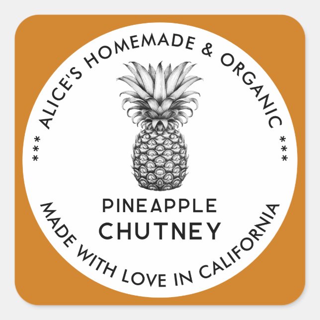 Pineapple chutney label in black and white (Front)