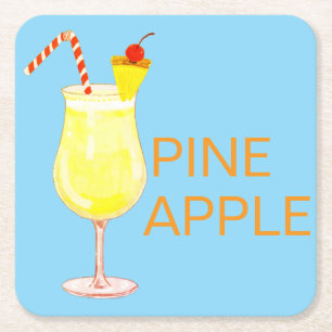 Pineapple cocktail square paper coaster