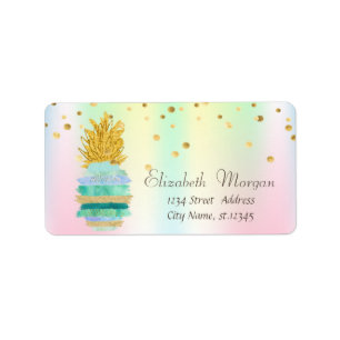 Pineapple Colourful Glitter Confetti Holographic Label
