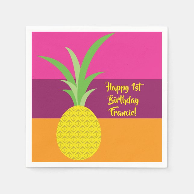 Pineapple Cute Kid's Birthday Party Summer Napkin (Front)