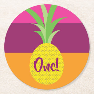 Pineapple Cute Kid's Birthday Party Summer Round Paper Coaster