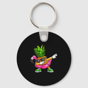 Pineapple Dabbing Flamingo Aloha Hawaii Tropical V Keychain