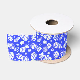 Pineapple daisy flower blue white ribbon satin ribbon
