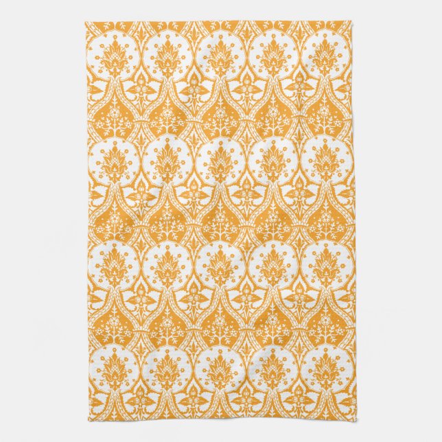 Pineapple Damask Orange Kitchen Towel (Vertical)