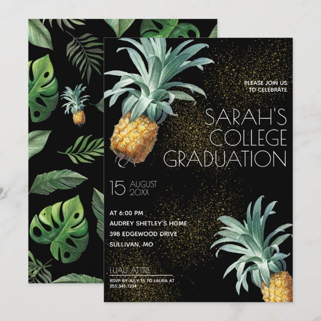 Pineapple Delight Luau Graduation Party Invitation (Front/Back)