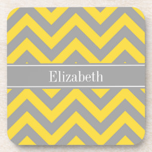 Pineapple Dk Grey LG Chevron Dk Grey Name Monogram Coaster
