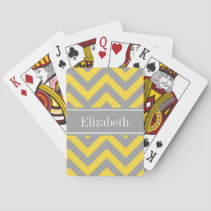 Pineapple Dk Grey LG Chevron Dk Grey Name Monogram Playing Cards