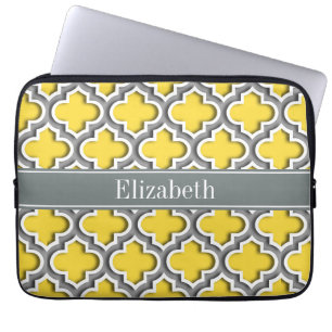Pineapple Dk Grey Moroccan #5DS Char Name Monogram Laptop Sleeve