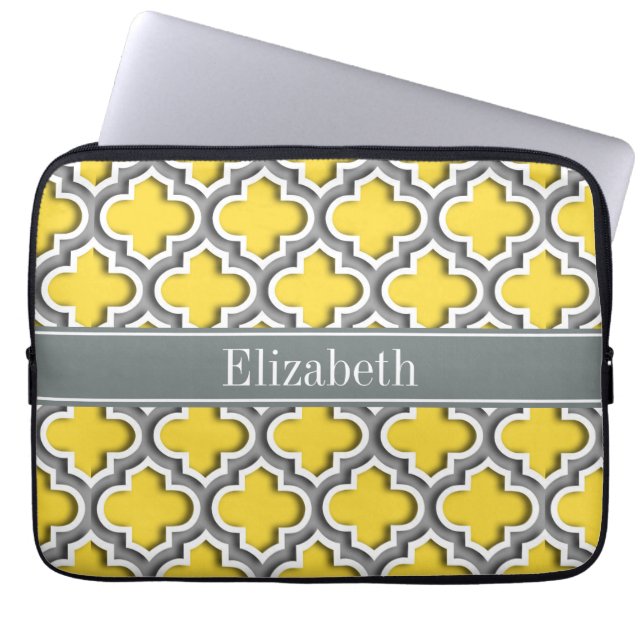 Pineapple Dk Grey Moroccan #5DS Char Name Monogram Laptop Sleeve (Front)