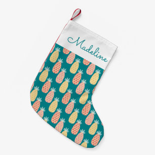 Pineapple Doodle Pattern   Add Your Name Small Christmas Stocking
