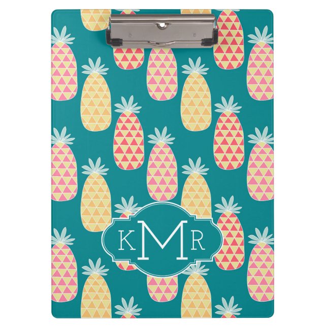 Pineapple Doodle Pattern | Monogram Clipboard (Front)