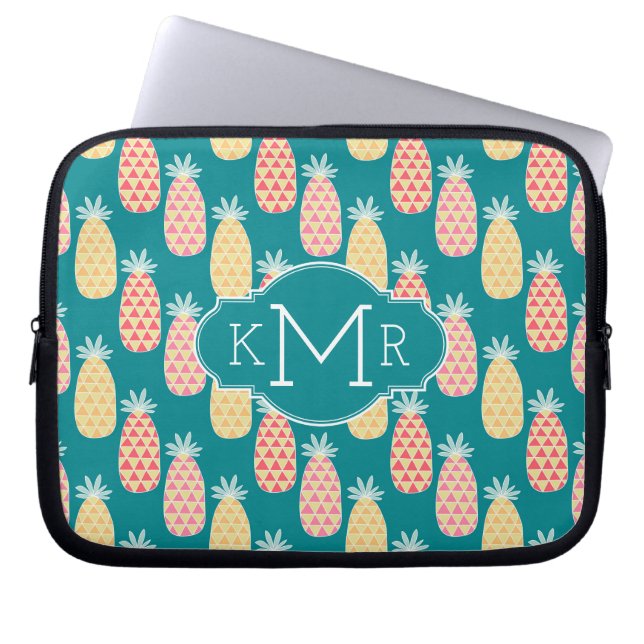 Pineapple Doodle Pattern | Monogram Laptop Sleeve (Front)