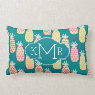 Pineapple Doodle Pattern   Monogram Lumbar Pillow