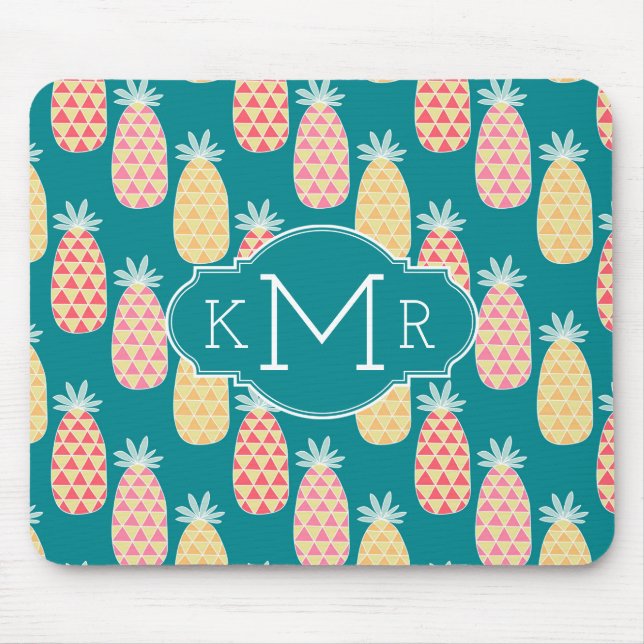 Pineapple Doodle Pattern | Monogram Mouse Pad (Front)