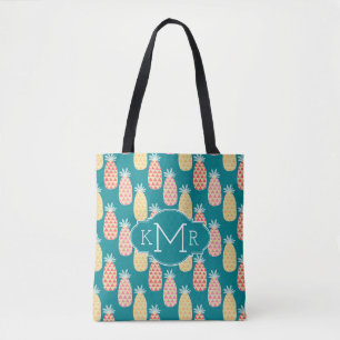 Pineapple Doodle Pattern Monogram Tote Bag