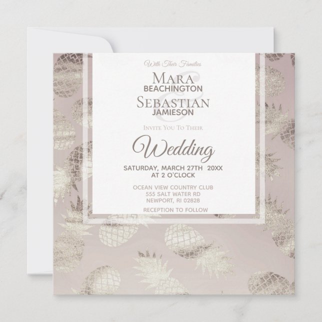 *~* Pineapple Dusty Rose Gold Elegant Trendy Invit Invitation (Front)