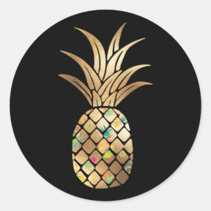 Pineapple, Faux Gold+Collage Classic Round Sticker