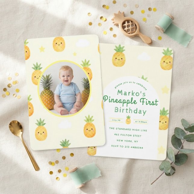 Pineapple First Birthday Cute Fruit PhoTo Invitation (Creator Uploaded)
