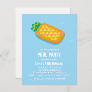 Pineapple Float Summer Birthday Party Invitations