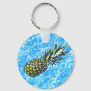 Pineapple Floating in the Water Peaceful Sweet Keychain