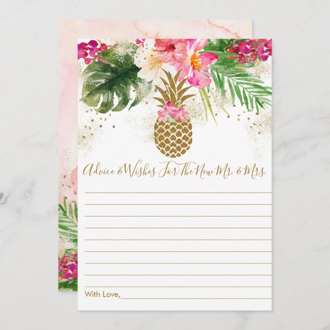 Pineapple Floral Bridal Shower Advice Cards (Front/Back)