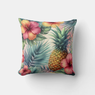 Pineapple & Flowers Pattern Throw Pillow