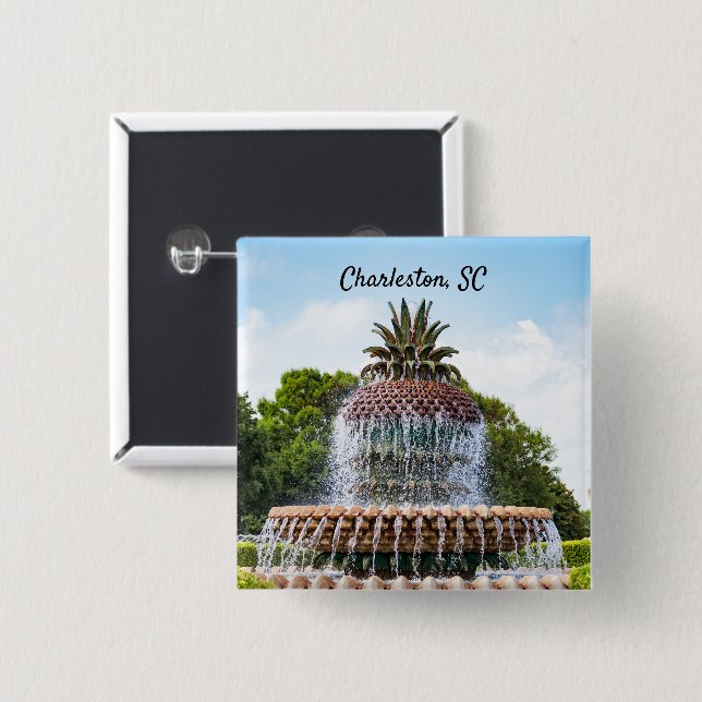 Pineapple Fountain in Charleston, SC 2 Inch Square Button (Front & Back)