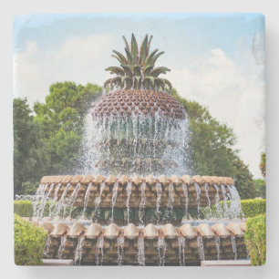 Pineapple Fountain in Charleston, SC Stone Coaster