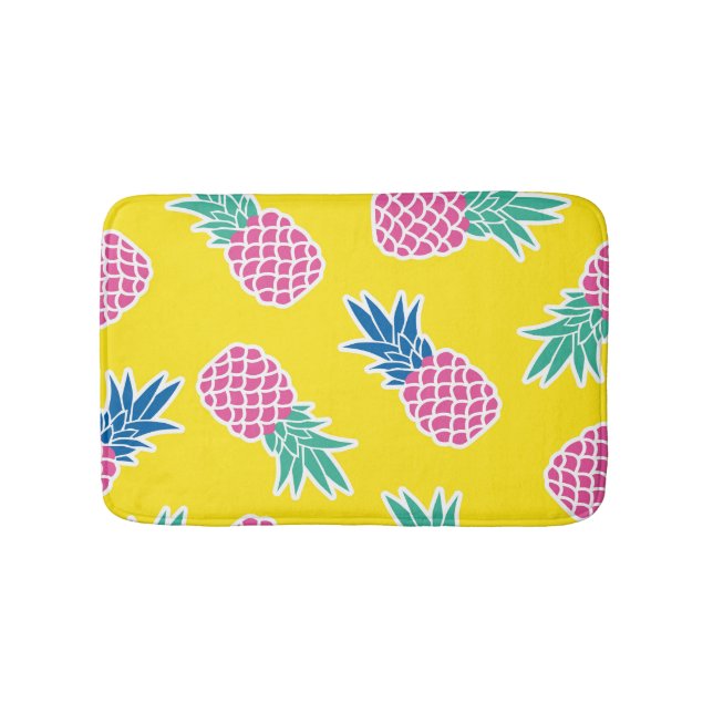 Pineapple Frenzy: Bright Cartoon Vintage. Bath Mat (Front)