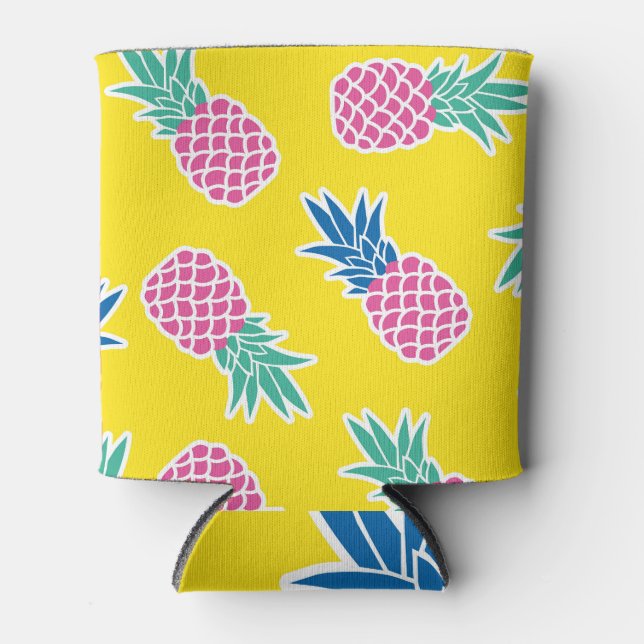Pineapple Frenzy: Bright Cartoon Vintage. Can Cooler (Front)