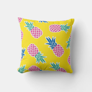 Pineapple Frenzy: Bright Cartoon Vintage. Throw Pillow