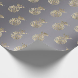 Pineapple Fruit Faux Gold Tropic Summer Grey Grey Wrapping Paper