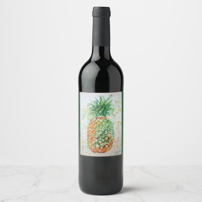 Pineapple Fruit Food Tropical Art Orange Lime Cute Wine Label (Front)