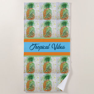 Pineapple Fruit Food Tropical Vibes Orange Lime Beach Towel