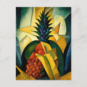 Pineapple fruit in abstract modern painting. postcard