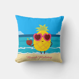 Pineapple fruit on Beach Holiday Cute Colourful Throw Pillow