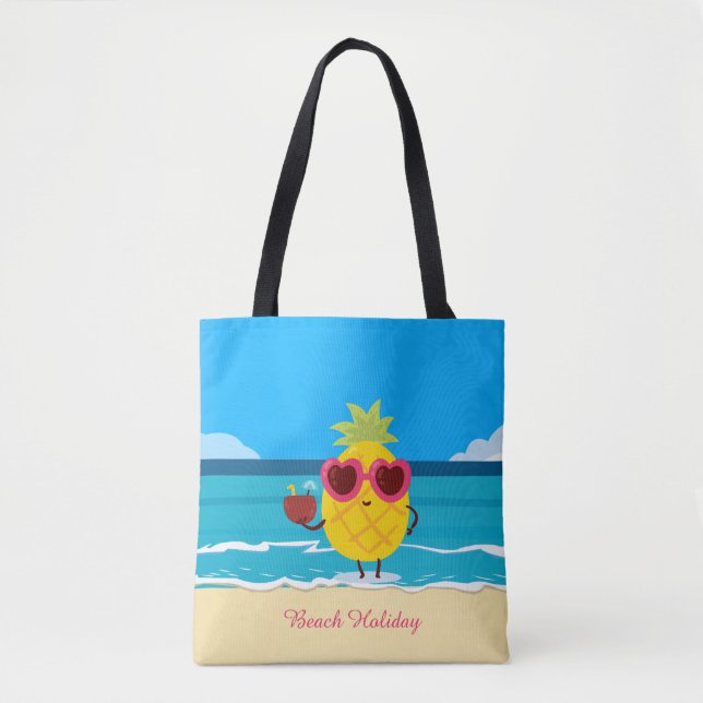 Pineapple fruit on Beach Holiday Cute Colourful Tote Bag (Front)